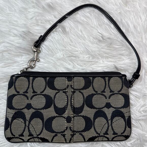 COACH Black and Gray Signature Canvas Wristlet - Picture 2 of 6
